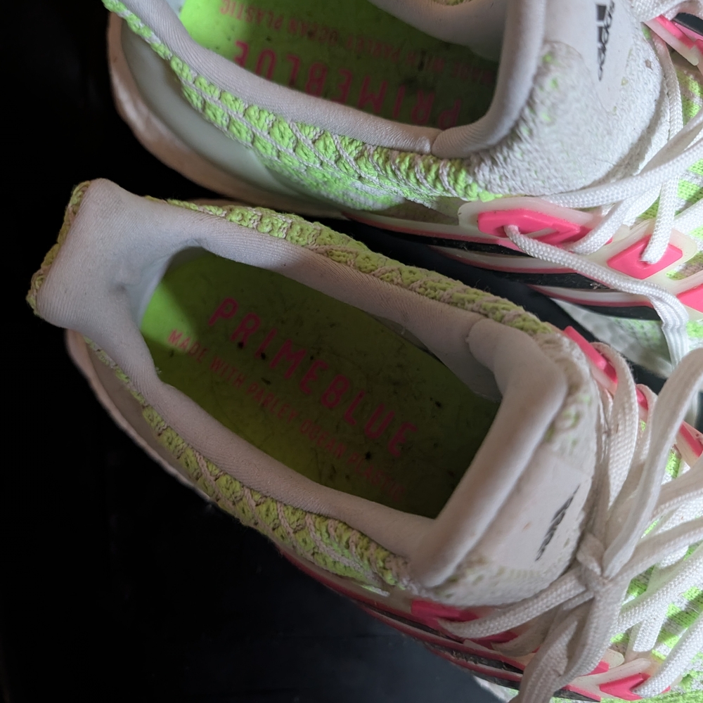 adidas Women's White Neon Green Pink Athletic Shoes - Picture 2 of 4